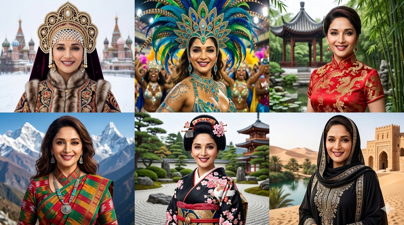 AI Reimagines Madhuri Dixit in Global Looks: Internet Loves Her Nepali Style