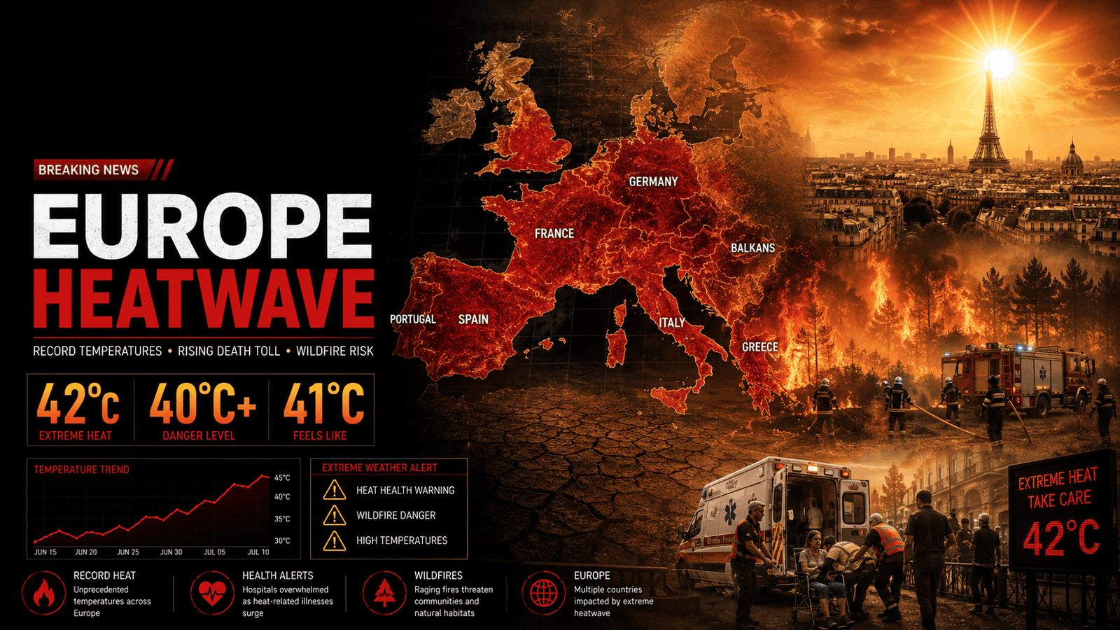 Europe Heatwave Turns Deadly: Record Temperatures, Rising Death Toll and Wildfire Risk Across the Continent