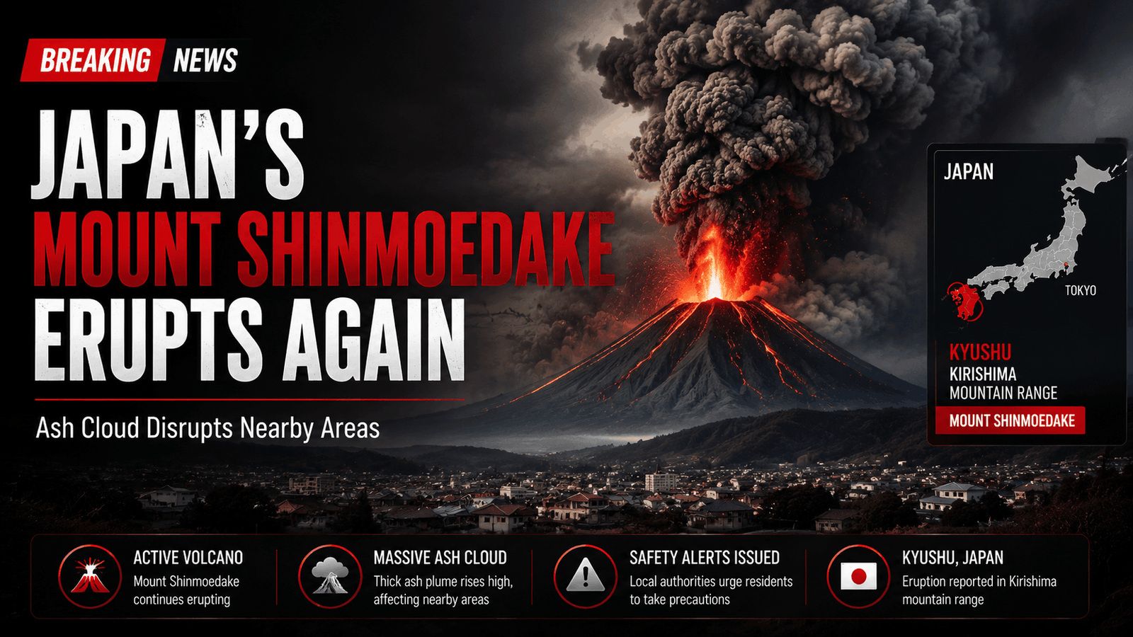 Japan's Mount Shinmoedake Erupts Again, Ash Cloud Disrupts Nearby Areas