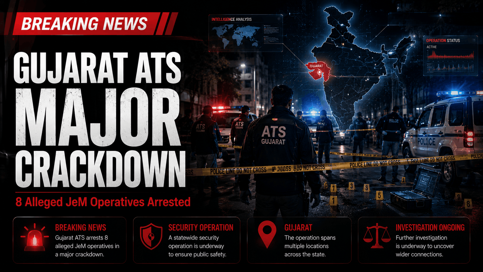 Gujarat ATS Arrests 8 Alleged JeM Operatives in Major Counter-Terror Crackdown